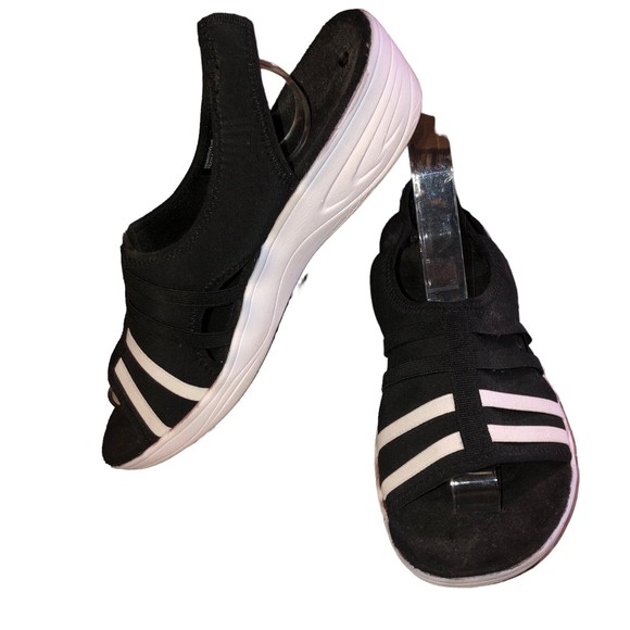 Easy Spirit Sandals, Black & White Low Wedges w/Stretchy Uppers SZ 9 1/2 - Picture 2 of 8